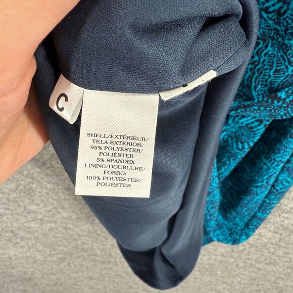 Ann Taylor Dress Women L Large Blue Geometric Sheath Midi Lined Short Sleeve - Picture 4 of 7